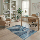 Blue and Teal Oceanic Blue Waves Abstract Area Rug