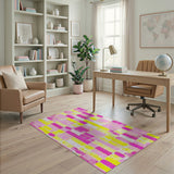 Vibrant Pink Yellow Geometric Patchwork Rug
