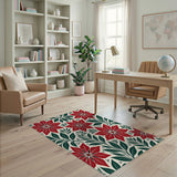 Red Poinsettia Floral Multi-color and Patterns Area Rug