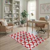 Bold Red Geometric Star Pattern Area Rug