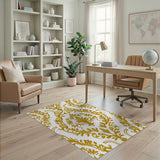 Traditional Persian Elegant Gold Damask Floral Area Rug