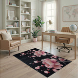 Pink Cherry Blossom Area Rug on Black