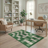 Green Green Checkered Geometric Area Rug