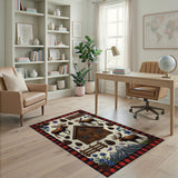 ODIKA Rustic Lodge Moose & Cabin Washable Area Rug, Low Pile Non-Slip Buffalo Plaid Border Rug