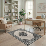 Ornate Black Star Medallion Cream Area Rug