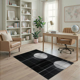 Black White Halftone Moon Grid Area Rug