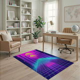 Cyberpunk Neon Sunset City Grid Area Rug