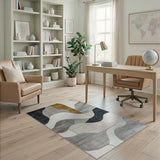Abstract Grey Wave Geometric Area Rug