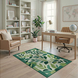 Framed Green Leaves Area Rug
