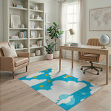 Cartoon Blue Sky Airplane Stars Clouds Kids Rug