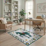 Teal Rearing Horse Heritage Tribal Rug