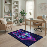 Neon Cyber Wolf Head Area Rug