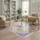Ornate Pink Floral Frame Area Rug