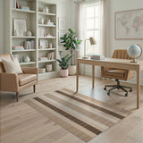 Beige and Neutral Beige Striped Geometric Area Rug