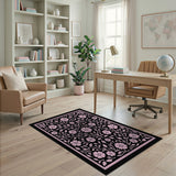 Ornate Pink Floral Area Rug on Black