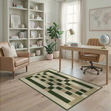 Modern Geometric Green and Beige Area Rug