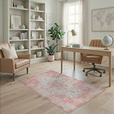 Blue Pink Distressed Floral Vintage Area Rug
