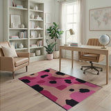 Vibrant Pink Black Camo Abstract Area Rug