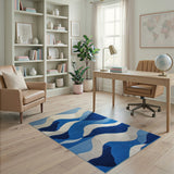 Coastal Beach Abstract Blue Wave Area Rug