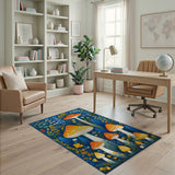 Kids Cartoon Multi-color and Patterns Whimsical Mushroom Forest Area Rug