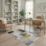 Gold and Silver Modern Geometric Grey Gold Area Rug