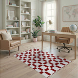 Bold Red Notched Grid Area Rug