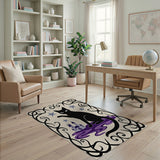 Witchy Black Cat Purple Castle Area Rug