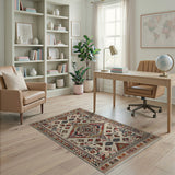 Southwestern Tribal Geometric Area Rug in Beige Red