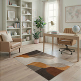 Modern Abstract Earth Tone Washable Area Rug, Low Pile Non-Slip