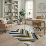Bold Navy Yellow Chevron Stripe Area Rug