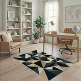 Geometric Triangle Area Rug in Beige Black