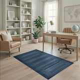Indigo Blue Textured Stripe Geometric Rug