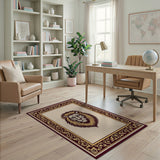 Majestic Lion Head Area Rug with Ornate Gold Border
