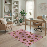 Whimsical Pink Mushroom Pattern Area Rug