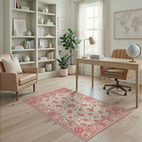 Ivory Persian Floral Area Rug with Red Border