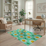 Cheerful Smiling Daisies Green Area Rug