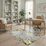 Elegant White Gardenia Greenery Watercolor Rug