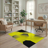 Bold Yellow Black Geometric Hexagon Area Rug