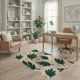 Green Leaves with Golden Swirls Area Rug