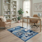 Moonlit Mountain Camping Blue Area Rug