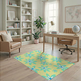 Sunny Yellow Teal Daisy Floral Area Rug