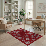Geometric Modern Festive Red Snowflakes Area Rug