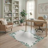 Green Eucalyptus Leaf Border Area Rug