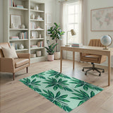 Coastal Green Palm Leaf Area Rug
