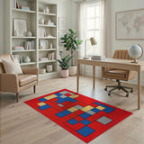 Multi-color and Patterns Bold Red Geometric Abstract Area Rug