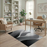 Geometric Modern Black and White Abstract Wavy Lines Black White Area Rug