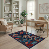 Twin Dragons Lotus Clouds Area Rug