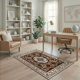 Elegant Cream Brown Persian Medallion Rug