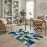 Geometric Blue Green Block Area Rug