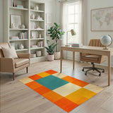 Color Block Geometric Teal and Orange Area Rug
